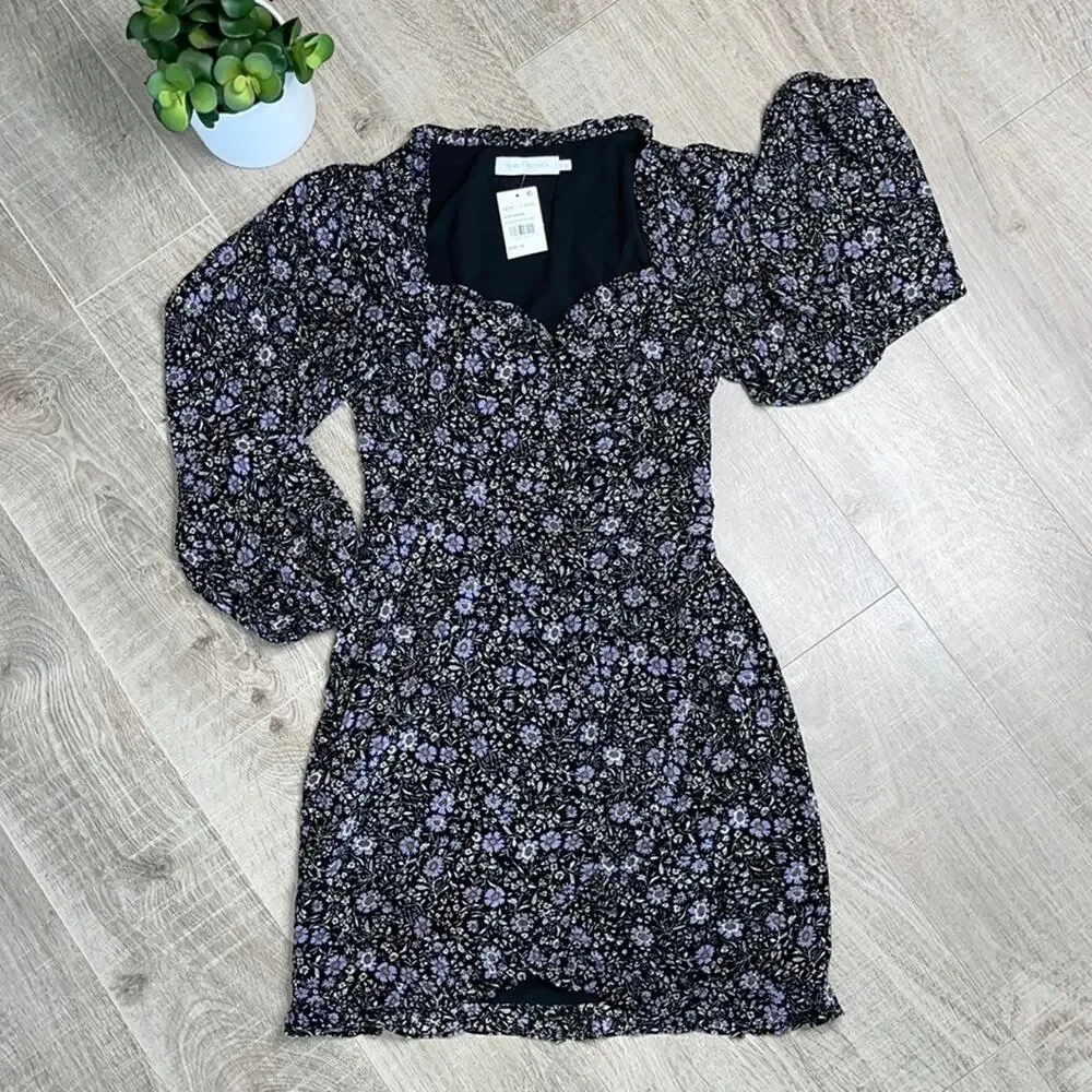 NORDSTROM FLORET STUDIOS Black Purple Floral Faux Wrap Dress Women’s Size XS